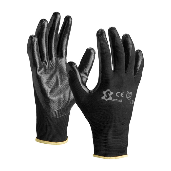 Gant-en-polyester-noir-enduction-nitrile Gant polyester noir enduction nitrile – Image 1